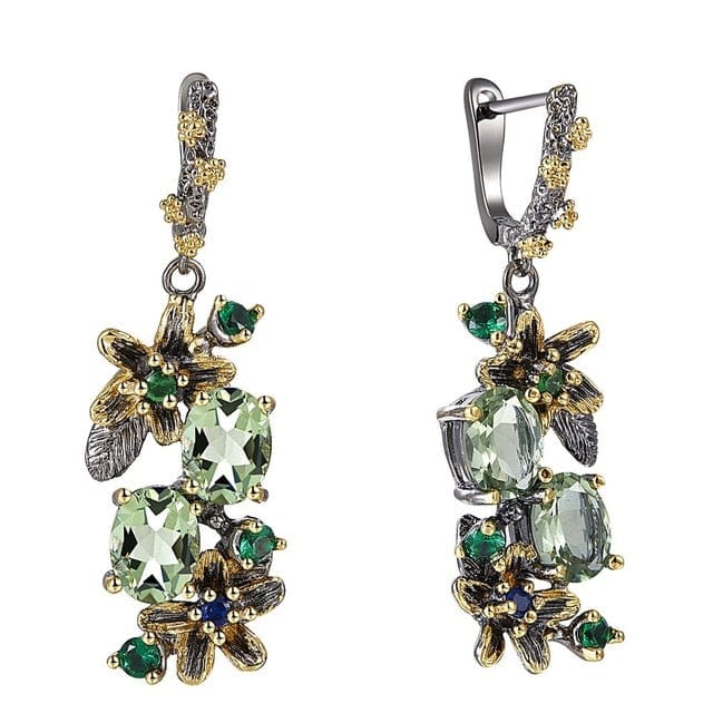 Green Zircon Floral Vintage Statement Earrings Jewelry WAAMII Default Title  
