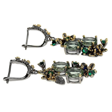 Green Zircon Floral Vintage Statement Earrings - - Luxury Jewelry by WAAMII