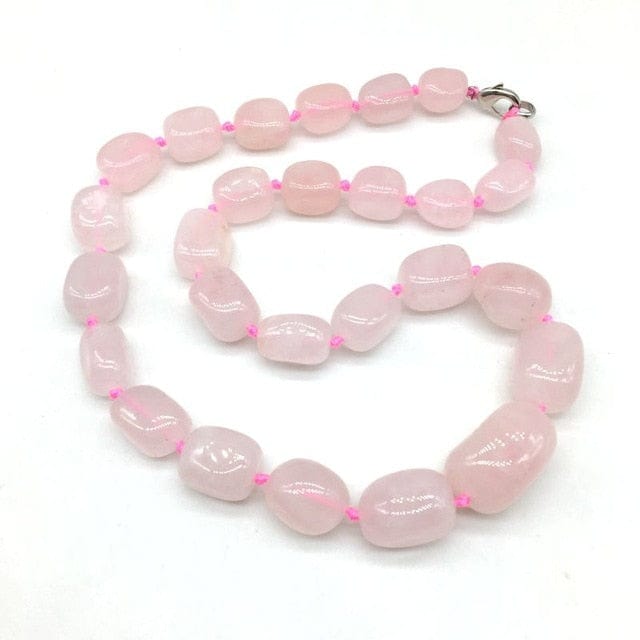 Hand-made Gradient Natural Stone Birthstone Necklaces Mottled Beads Size 9x12 mm to 16x24mm - rose quartz - Luxury Jewelry by WAAMII