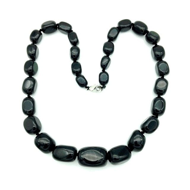 Hand-made Gradient Natural Stone Birthstone Necklaces Mottled Beads Size 9x12 mm to 16x24mm Jewelry WAAMII black onyx  