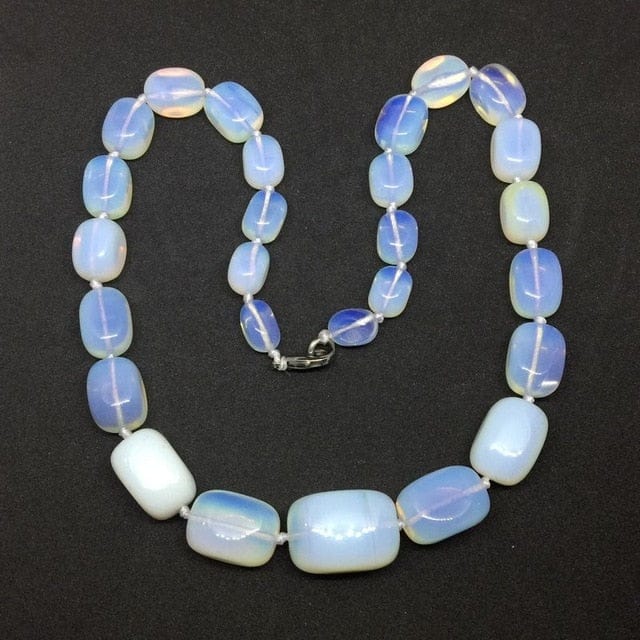 Hand-made Gradient Natural Stone Birthstone Necklaces Mottled Beads Size 9x12 mm to 16x24mm Jewelry WAAMII white opal  