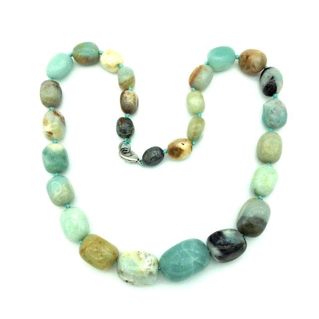 Hand-made Gradient Natural Stone Birthstone Necklaces Mottled Beads Size 9x12 mm to 16x24mm Jewelry WAAMII amazonite  