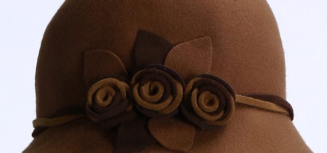 Handmade Flowers Womens Wool Bucket Hat Fedoras For Winter Accessories WAAMII   