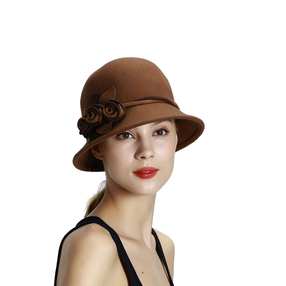 Handmade Flowers Womens Wool Bucket Hat Fedoras For Winter Accessories WAAMII   