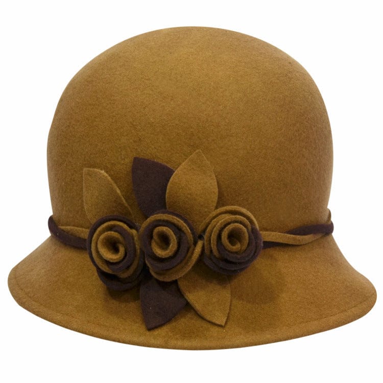 Handmade Flowers Womens Wool Bucket Hat Fedoras For Winter Accessories WAAMII Camel  