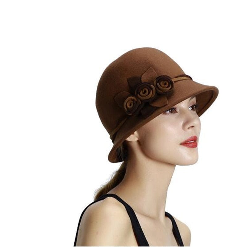 Handmade Flowers Womens Wool Bucket Hat Fedoras For Winter Accessories WAAMII   