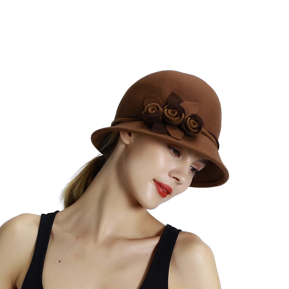 Handmade Flowers Womens Wool Bucket Hat Fedoras For Winter Accessories WAAMII   
