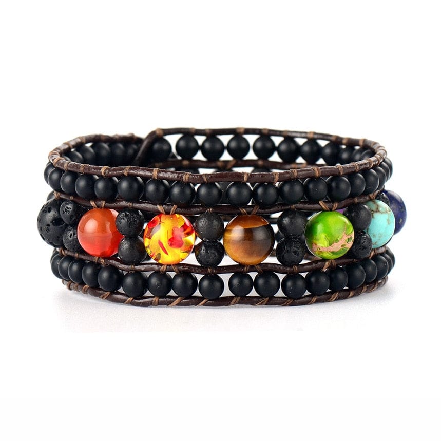 Handmade Natural Stones Boho Beaded Bracelet-Black Tone Jewelry WAAMII   
