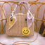 Handmade Natural Straw Basket Beach Bag With Ribbons bags WAAMII Smiley  