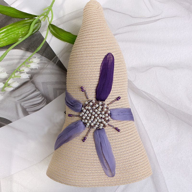 Handmade Packable Silk Floral Straw Hats Summer Caps Beach Hat-WCM011 Accessories WAAMII   