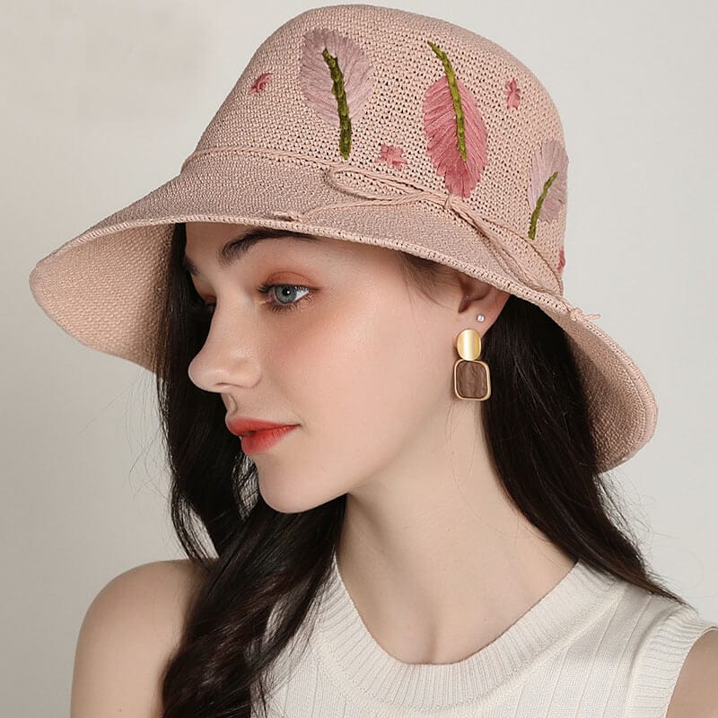 Handmade Silk Floral Embroidered Woven Straw Hat-WCM072 Accessories WAAMII   