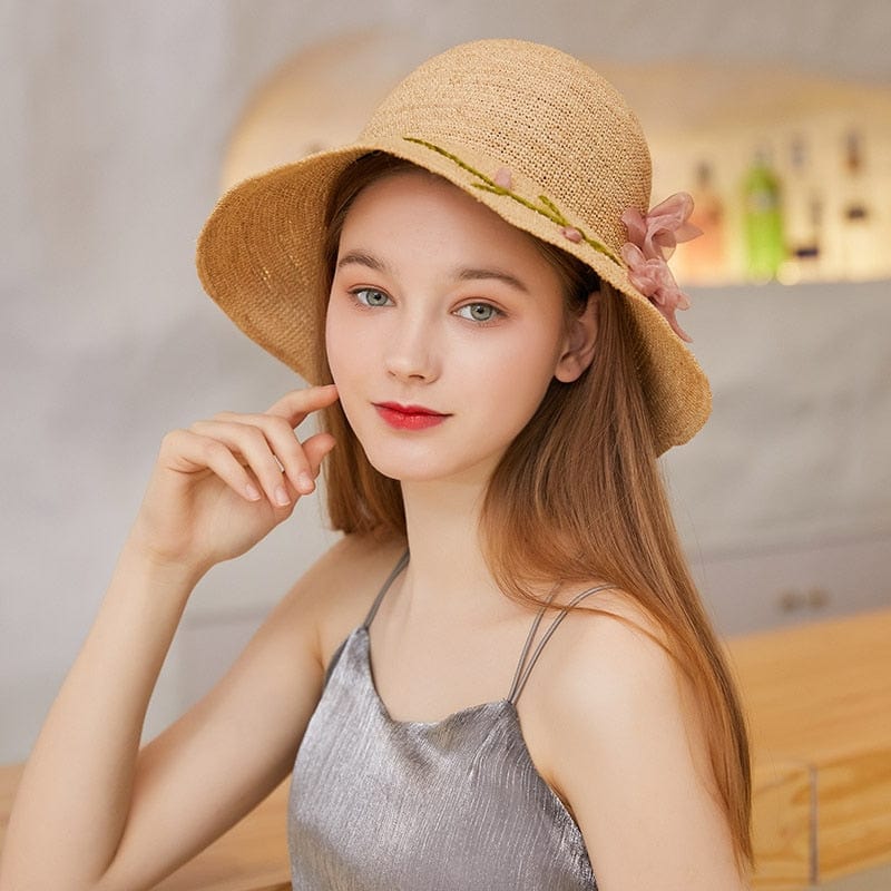 Handmade Silk Flower-Embellished Summer Hat For Women Straw Hat-WCM026 Accessories WAAMII   