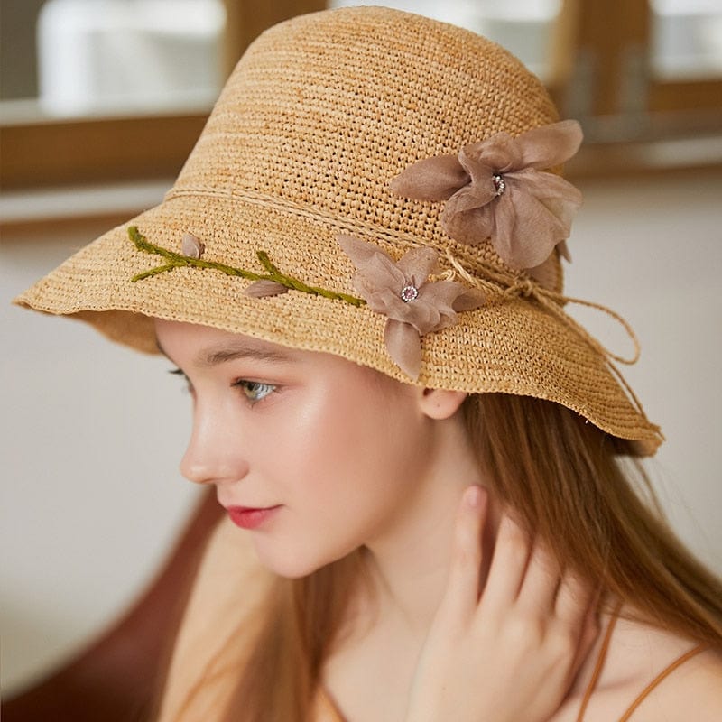 Handmade Silk Flower-Embellished Summer Hat For Women Straw Hat-WCM026 Accessories WAAMII   