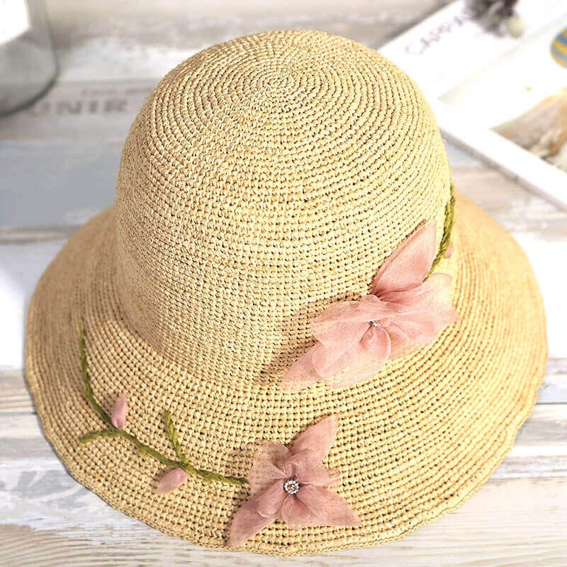 Handmade Silk Flower-Embellished Summer Hat For Women Straw Hat-WCM026 Accessories WAAMII Pink  