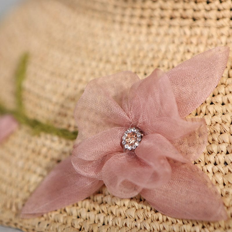 Handmade Silk Flower-Embellished Summer Hat For Women Straw Hat-WCM026 Accessories WAAMII   