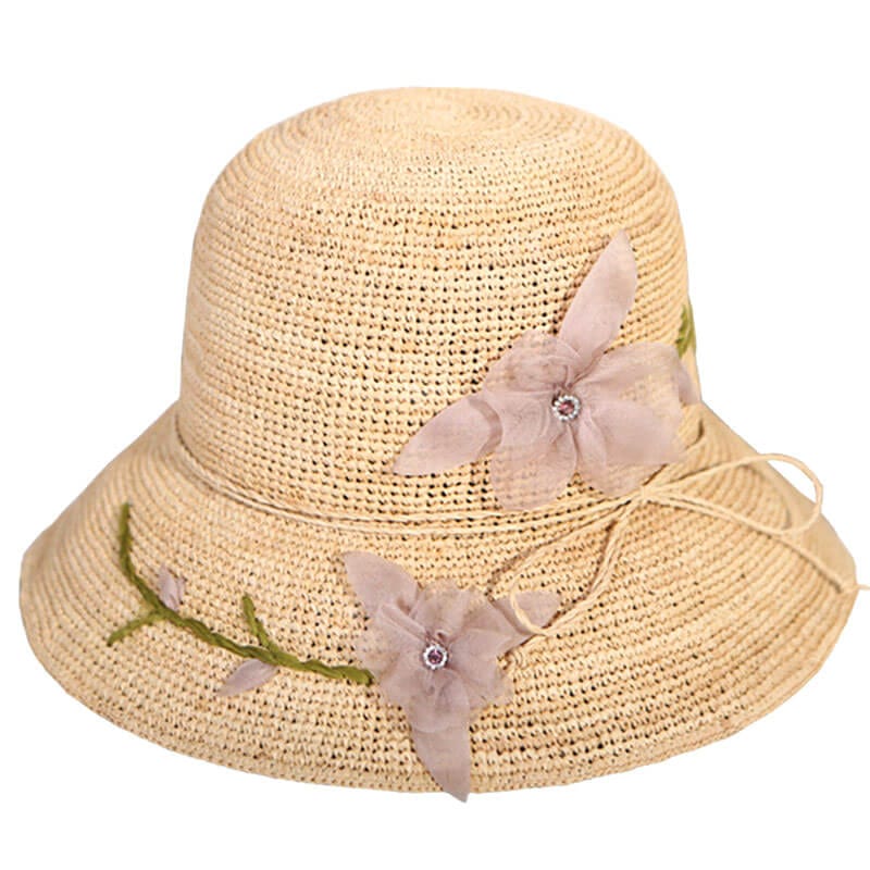 Handmade Silk Flower-Embellished Summer Hat For Women Straw Hat-WCM026 Accessories WAAMII Purple  