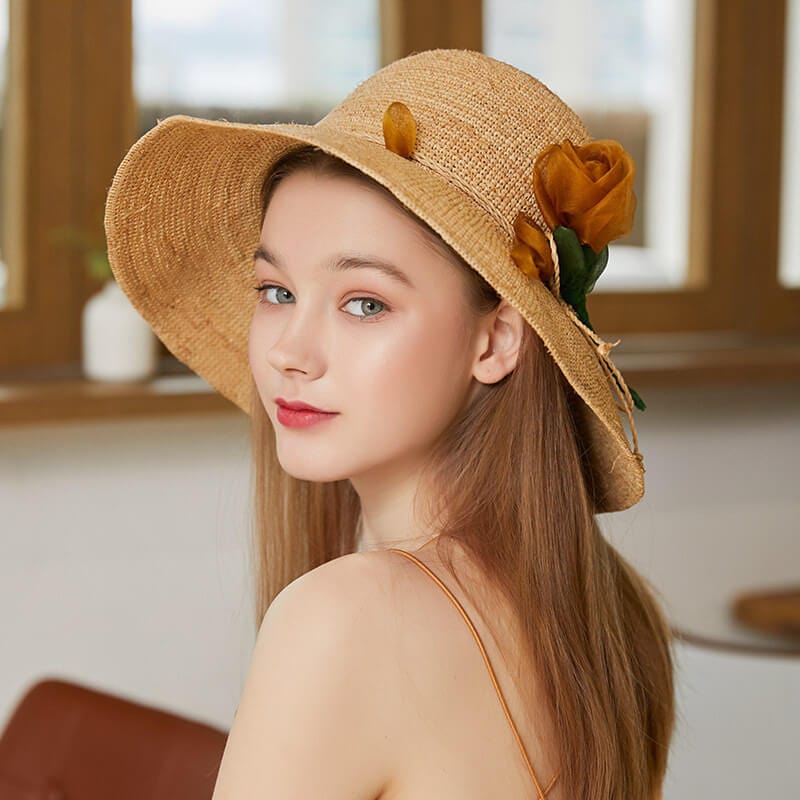 Handmade Silk Flower-Embellished Woven Straw Hat-WCM025 Accessories WAAMII   