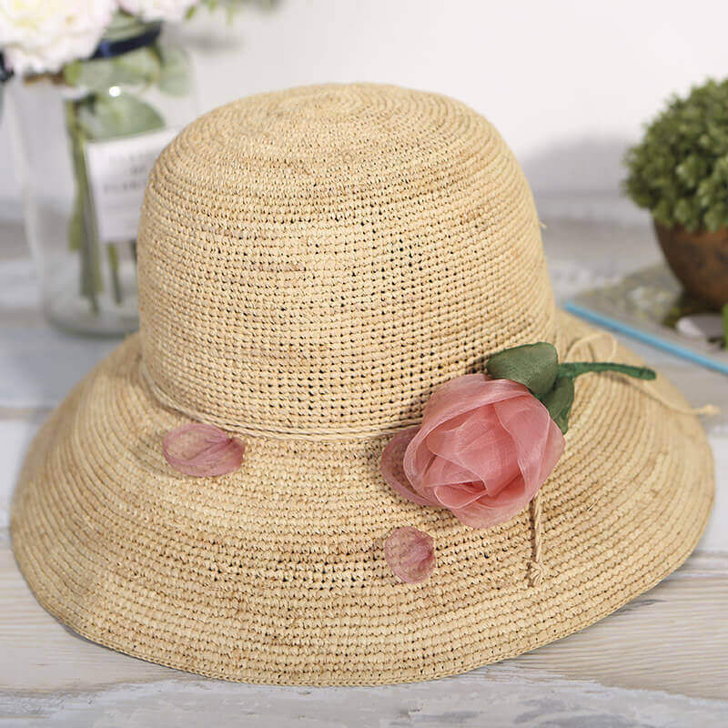 Handmade Silk Flower-Embellished Woven Straw Hat-WCM025 Accessories WAAMII   