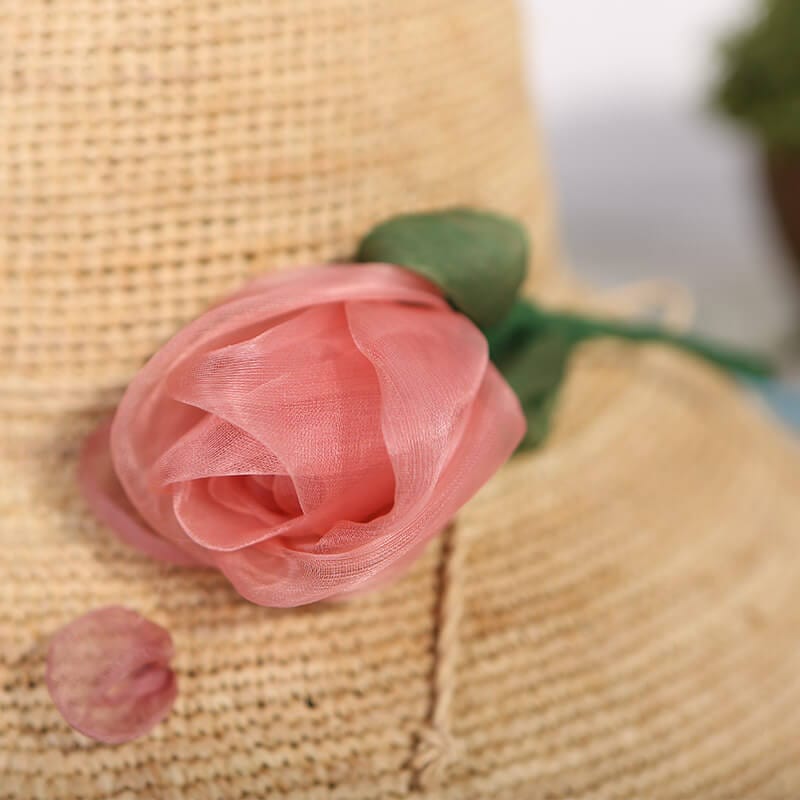 Handmade Silk Flower-Embellished Woven Straw Hat-WCM025 Accessories WAAMII   