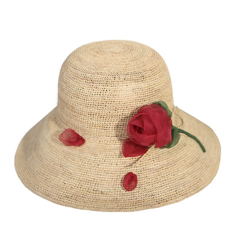Handmade Silk Flower-Embellished Woven Straw Hat-WCM025 Accessories WAAMII   