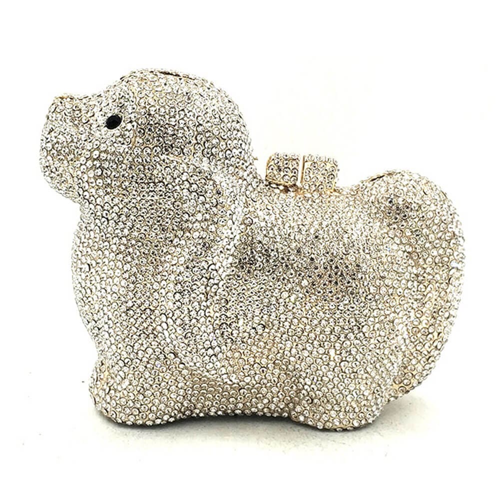Handmade Sparkle Puppy Dog Evening Clutch bags WAAMII Silver  