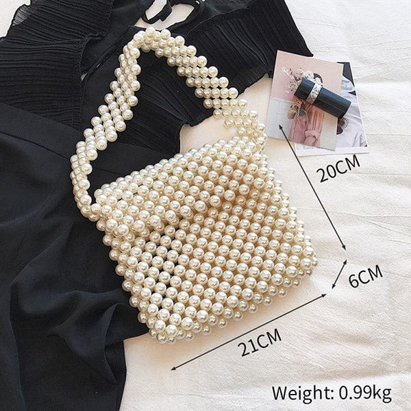Handmade Woven Beaded Pearl  Clutch Tote Messenger Bag Evening Bags bags WAAMII beige model K  