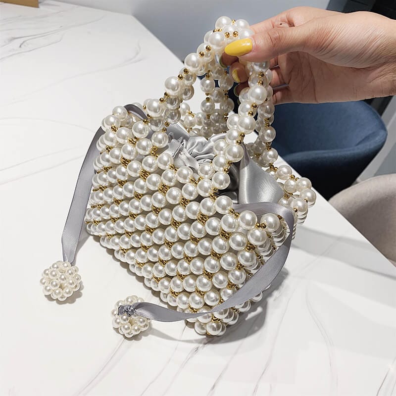 Buy White Silver Pearl Clutch Bag Designer Evening Purse USA