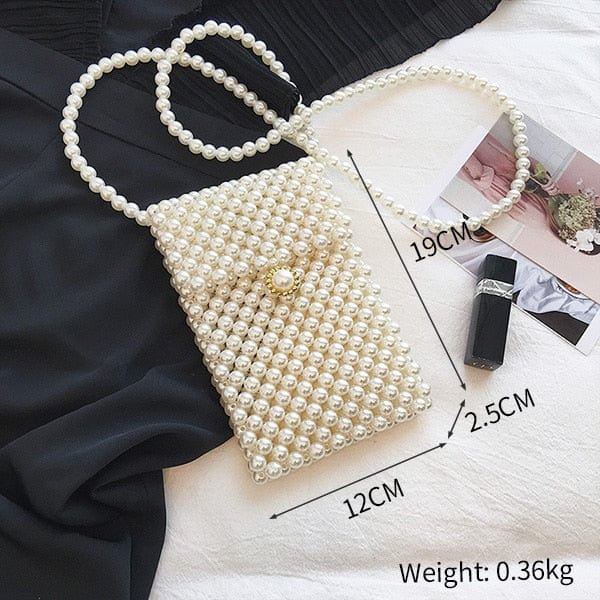 Handmade Woven Beaded Pearl  Clutch Tote Messenger Bag Evening Bags bags WAAMII beige model A3  