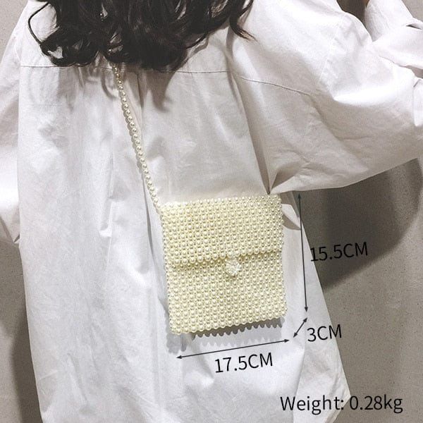 Handmade Woven Beaded Pearl  Clutch Tote Messenger Bag Evening Bags bags WAAMII beige model G2  