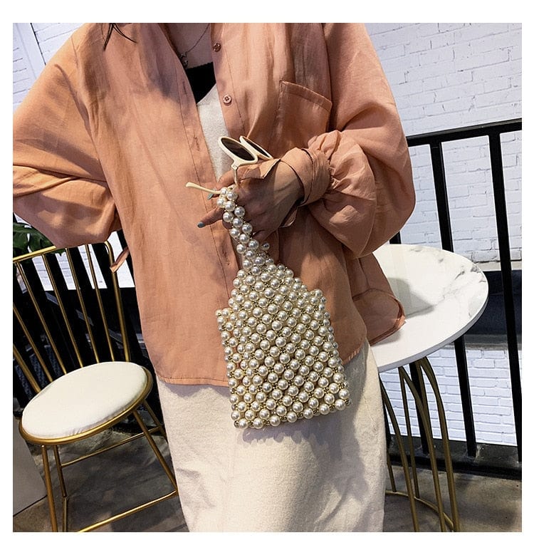 Handmade Woven Beaded Pearl  Clutch Tote Messenger Bag Evening Bags bags WAAMII   
