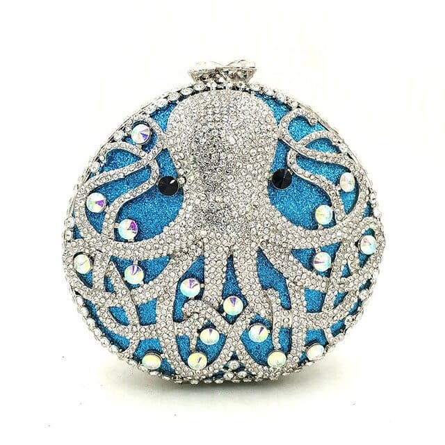 Hollow Out Diamante Octopus Crystal Clutches Purse bags WAAMII Blue  