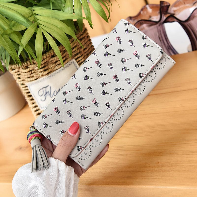 Hollow Out Vegan Leather Floral Wallet Card Holder Ladies Long Purse - - Luxury bags by WAAMII
