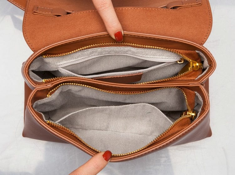 Jane Gold-Tone Knot Handle  Leather Satchel bags WAAMII   