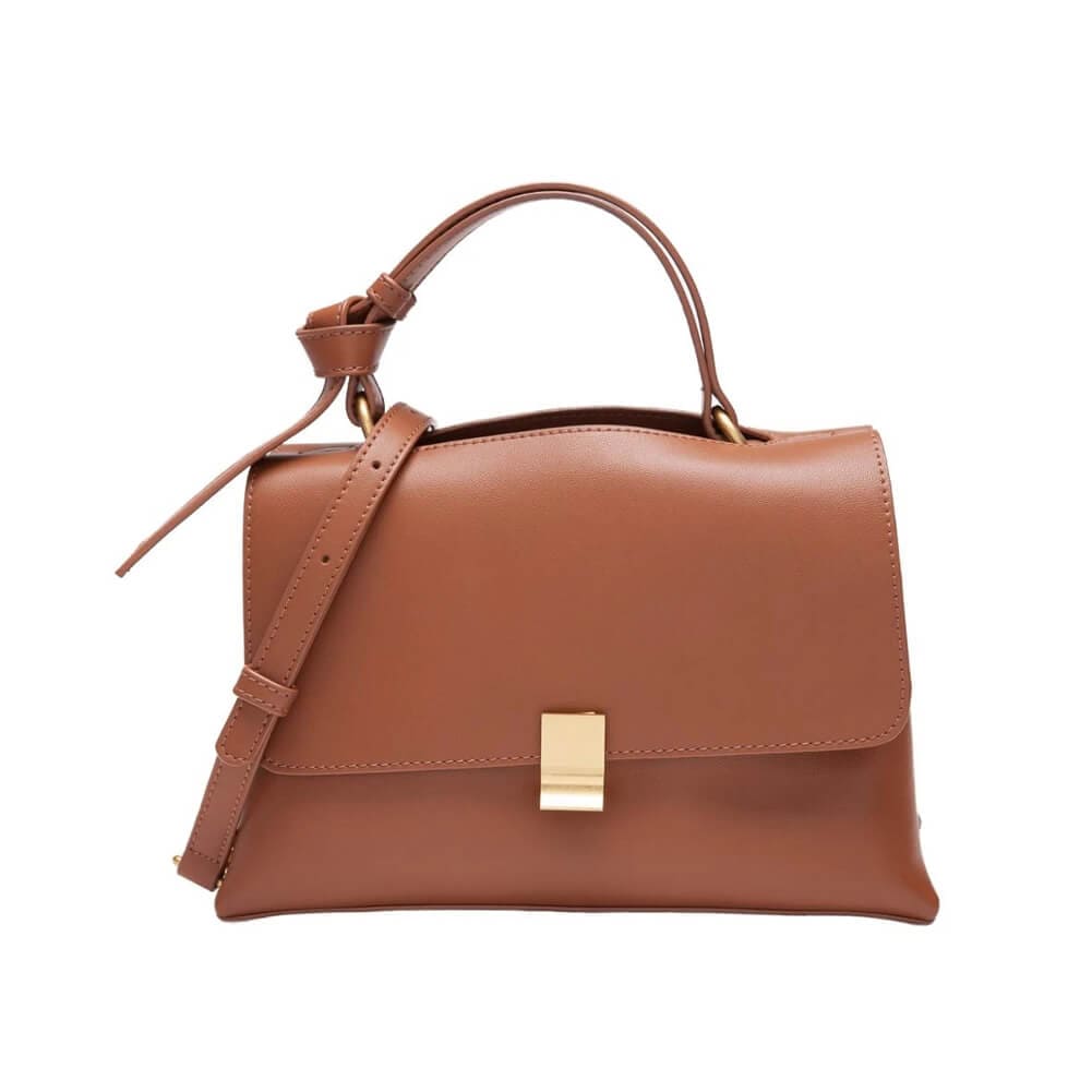 Jane Gold-Tone Knot Handle  Leather Satchel bags WAAMII   