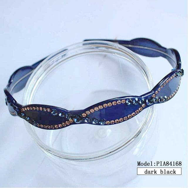 Jeweled Headband Headwear Acetate Hair Band Accessories WAAMII dark blue  
