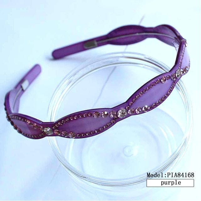 Jeweled Headband Headwear Acetate Hair Band Accessories WAAMII purple  