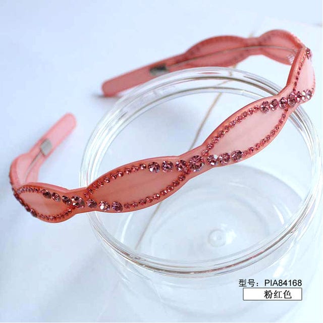 Jeweled Headband Headwear Acetate Hair Band Accessories WAAMII pink  