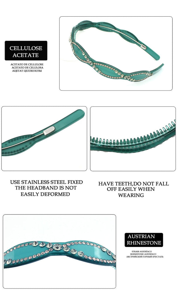 Jeweled Headband Headwear Acetate Hair Band Accessories WAAMII   