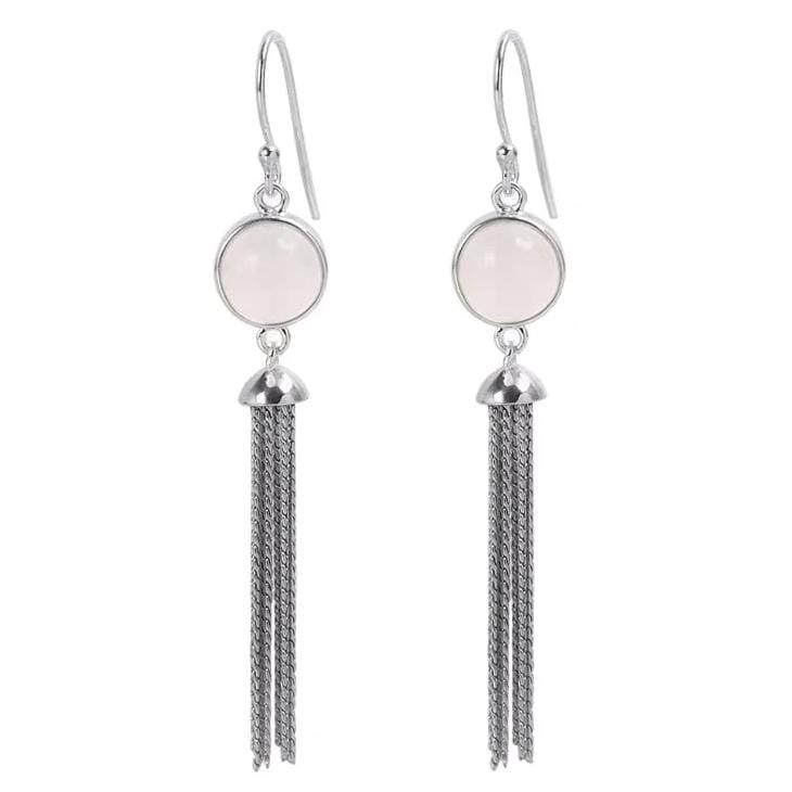 Judy Sterling Silver Precious Stone Tassel Earrings Jewelry WAAMII Pink Quartz  