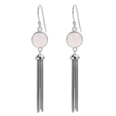 Judy Sterling Silver Precious Stone Tassel Earrings - Pink Quartz - Luxury Jewelry by WAAMII