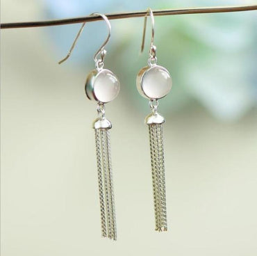 Judy Sterling Silver Precious Stone Tassel Earrings - - Luxury Jewelry by WAAMII