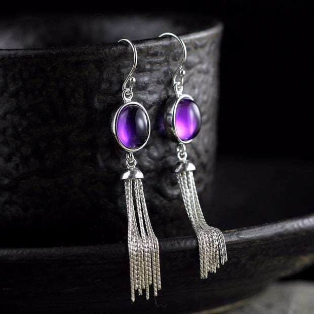 Judy Sterling Silver Precious Stone Tassel Earrings Jewelry WAAMII Amethyst  