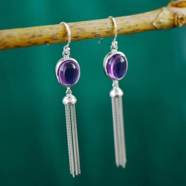 Judy Sterling Silver Precious Stone Tassel Earrings - - Luxury Jewelry by WAAMII