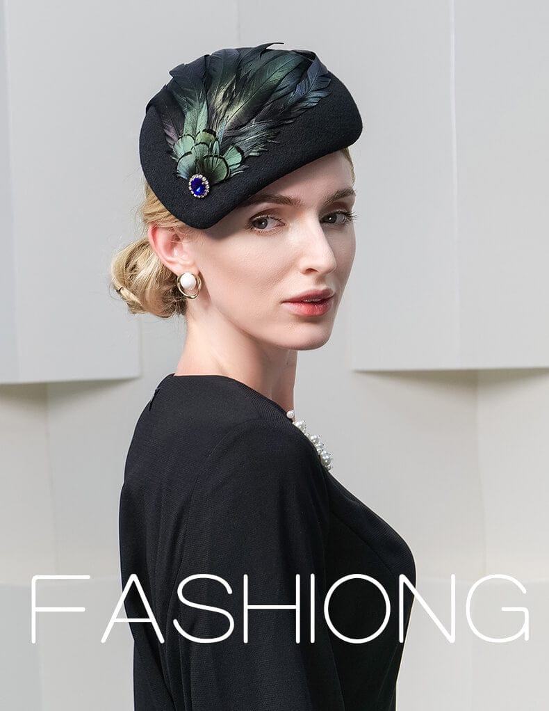 Classic Wool Feather Beret Fascinator Hat in Royal Blue | WAAMII