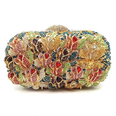 Ladies Multi Color Floral Diamente Clutch Evening Purse - Multi - Luxury bags by WAAMII