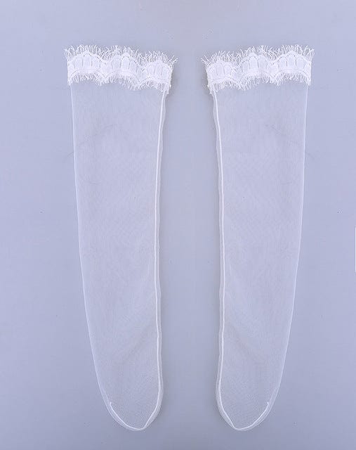Ladies Sexy Spring Summer Socks Gauzy Lace Ankle Socks Accessories WAAMII White  