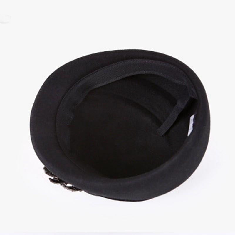 Ladies Simple Wool With Bowknot Rhinestone Beret Hat-Black Accessories WAAMII   