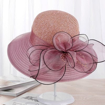 Ladies Sun Hats Wide Brim Flower Church Bucket Beach Hat, Dark Pink