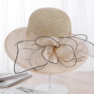 Ladies Sun Hats Wide Brim Flower Church Bucket Beach Hat Accessories WAAMII Beige  