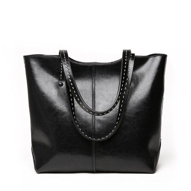 Large Capacity Women Retro Oil Wax Leather Tote Shoulder Bags bags WAAMII Black  